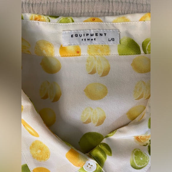 Equipment Femme 100% Silk Button Down Tank Dickey Citrus Lemons Limes Roses L - Picture 5 of 9